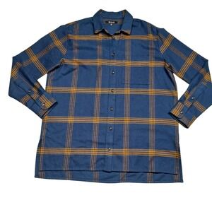 Madewell Womens Flannel Shirt Blue Gold Plaid Oversized Cotton N2890 XS‎